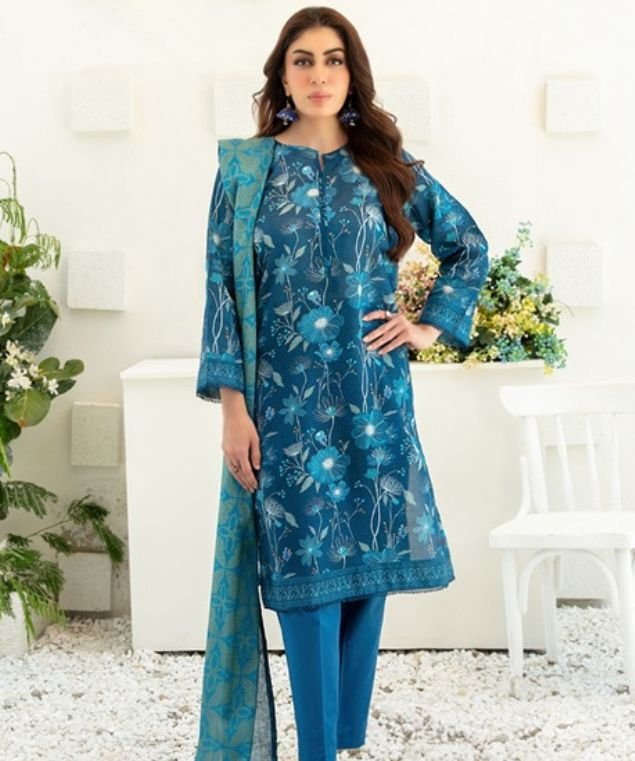 Azure Blossom Printed Lawn Suit