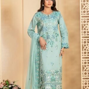 Aqua Bloom Embroidered 3-Piece Suit