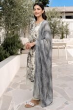 Charcoal & Off-White Botanical 3-Piece Lawn Suit (Design Code: D-5641) - Image 3