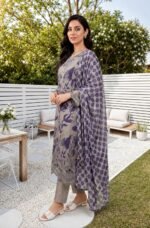 Taupe & Indigo Polka 3-Piece Lawn Suit (Design Code: D-5645) - Image 3