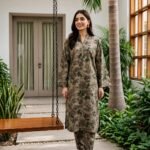 Earthy Taupe Vintage Floral 3-Piece Lawn Suit