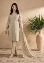 Beige Elegance Printed Lawn Suit - Image 2