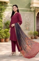 Maroon Burgundy Contrast 3-Piece Lawn Suit - Image 3