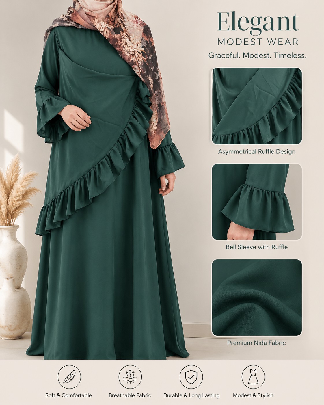 Emerald Grace Ruffle Abaya