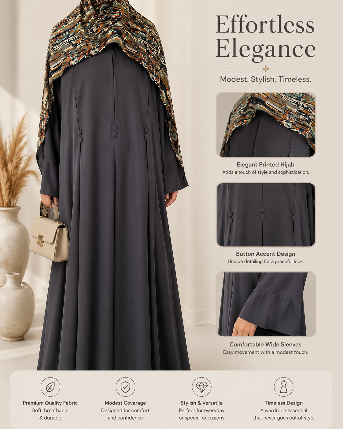 Midnight Elegance Button Abaya