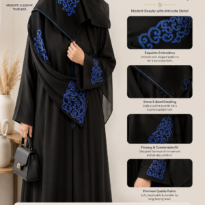 Royal Sapphire Embroidered Abaya