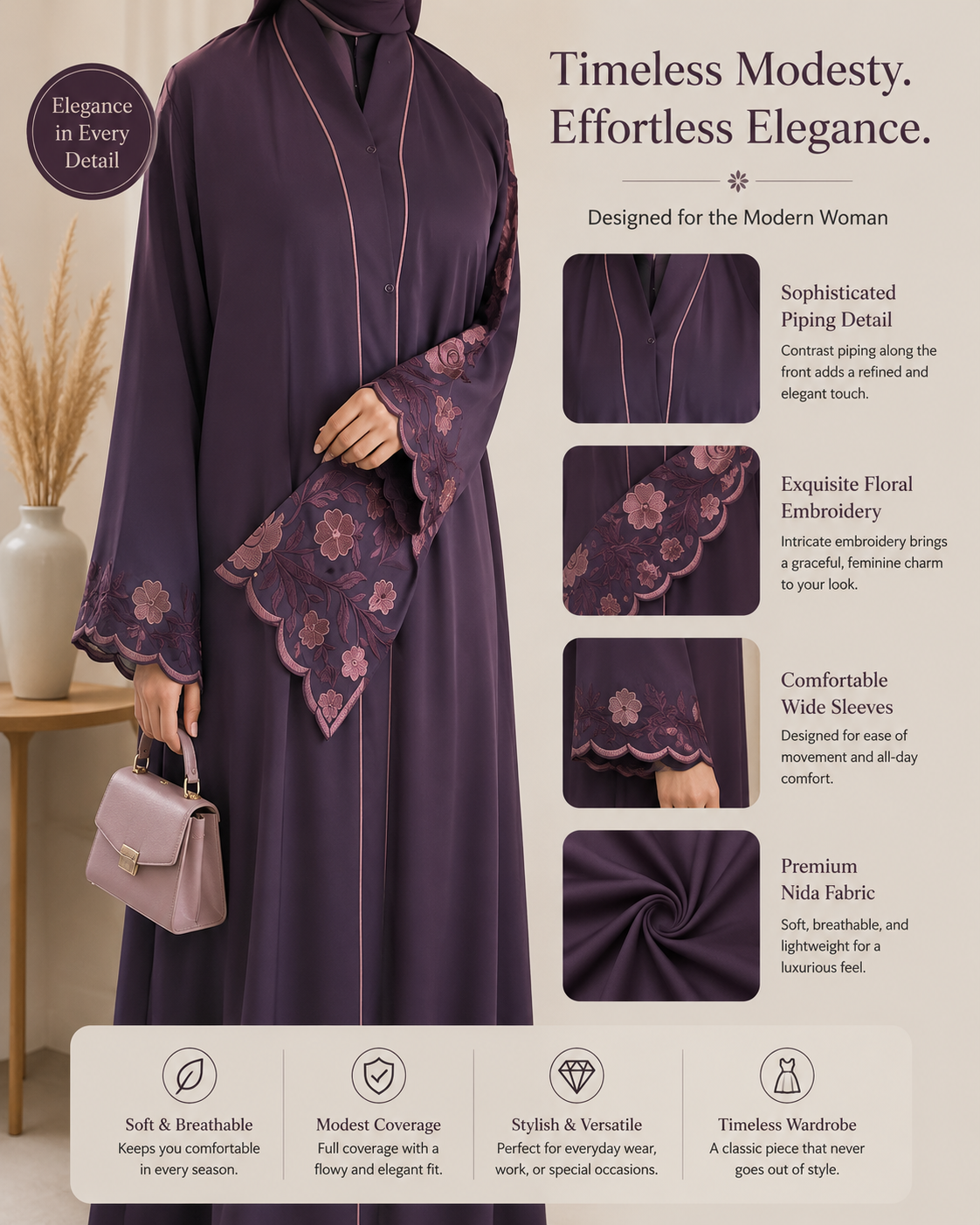 Plum Blossom Embroidered Abaya