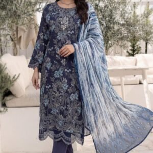 Deep Navy Midnight Floral 3-Piece Embroidered Lawn Suit