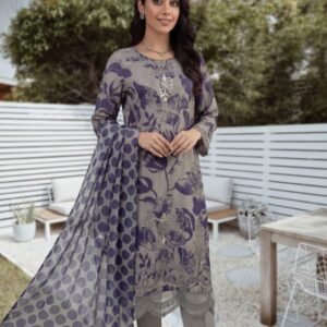 Taupe & Indigo Polka 3-Piece Lawn Suit (Design Code: D-5645)