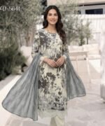 Charcoal & Off-White Botanical 3-Piece Lawn Suit (Design Code: D-5641)