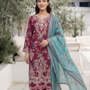 Rich Plum & Aqua Breeze 3-Piece Lawn Suit (Design Code: D-5640)