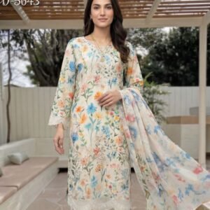 Ivory Meadow Garden 3-Piece Lawn Suit (Design Code: D-5643)