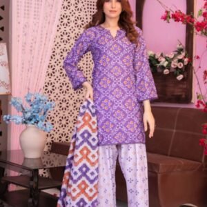 Vibrant Purple Mosaic 3-Piece Lawn Suit