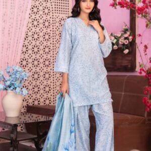 Sky Blue Botanical 3-Piece Lawn Suit