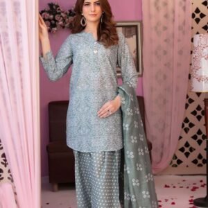 Sage Grey Lattice 3-Piece Printed Lawn Suit