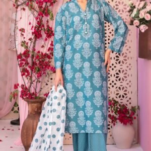 Ocean Teal Block Floral 3-Piece Lawn Suit