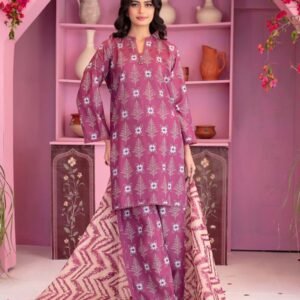 Plum Geometric Pine 3-Piece Lawn Suit