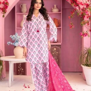 Soft Blush Pink Floral 3-Piece Lawn Suit