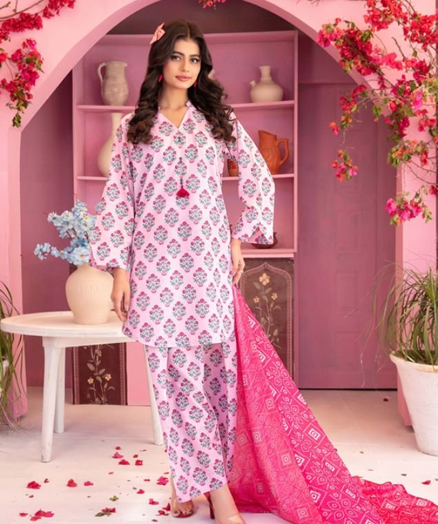 Soft Blush Pink Floral 3-Piece Lawn Suit