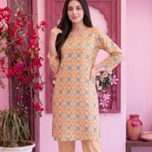 Mustard Geometric Floral 3-Piece Lawn Suit