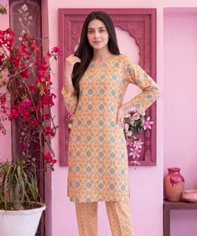 Mustard Geometric Floral 3-Piece Lawn Suit