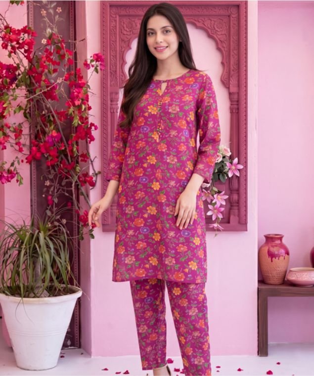 Magenta Garden Print 3-Piece Lawn Suit