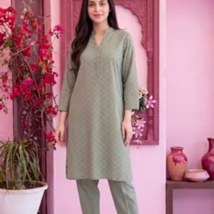 Sage Green Geometric 3-Piece Lawn Suit