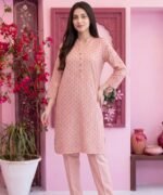 Soft Peach Geometric Chevron 3-Piece Lawn Suit