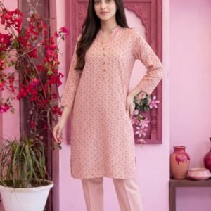 Soft Peach Geometric Chevron 3-Piece Lawn Suit