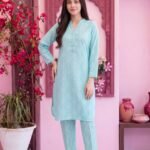Sky Blue Geometric 3-Piece Lawn Suit