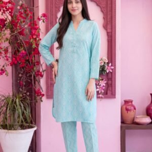 Sky Blue Geometric 3-Piece Lawn Suit