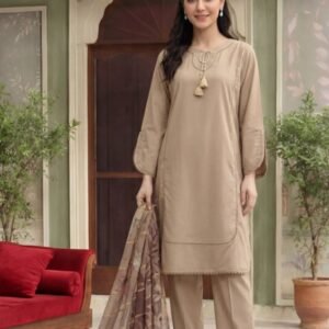 Beige Elegance Tassel Trim 3-Piece Lawn Suit