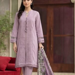 Lavender Pin-Tuck 3-Piece Lawn Suit