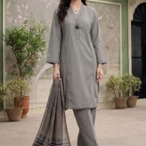 Slate Grey Geometric 3-Piece Lawn Suit