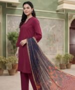 Maroon Burgundy Contrast 3-Piece Lawn Suit