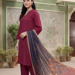 Maroon Burgundy Contrast 3-Piece Lawn Suit