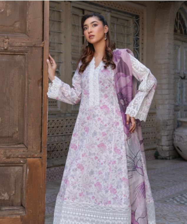 Lilac Whisper Schiffli 3-Piece Embroidered Lawn Suit