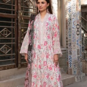 Ivory Magenta Gardenia 3-Piece Lawn Suit