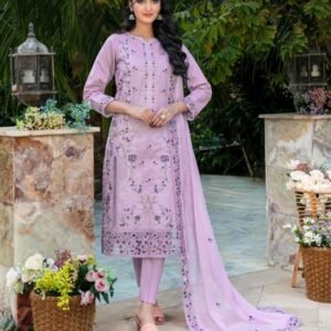 Soft Lilac Embroidered 3-Piece Lawn Suit