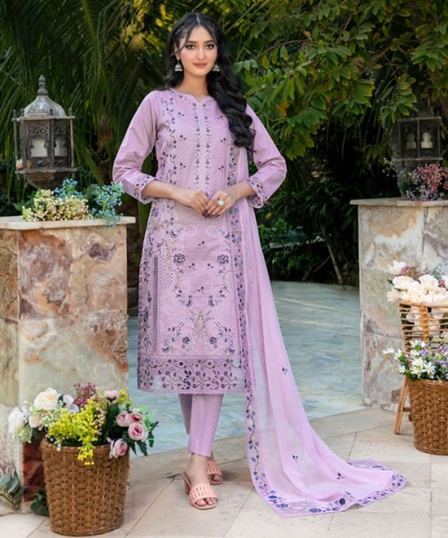 Soft Lilac Embroidered 3-Piece Lawn Suit