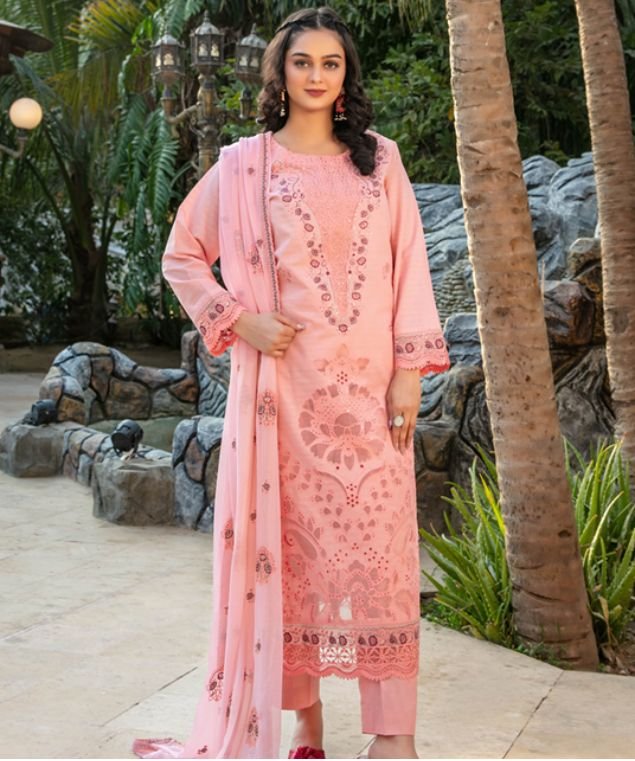 Soft Coral Pink 3-Piece Lawn Suit