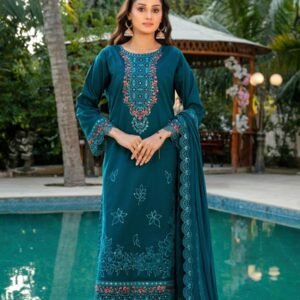 Deep Teal Cutwork 3-Piece Lawn Suit