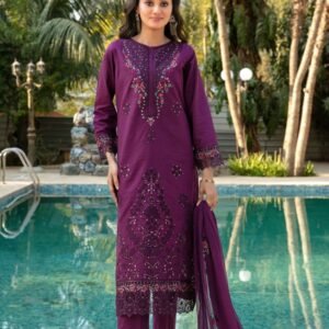 Royal Purple Cutwork 3-Piece Lawn Suit