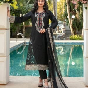 Obsidian Black Cutwork 3-Piece Lawn Suit