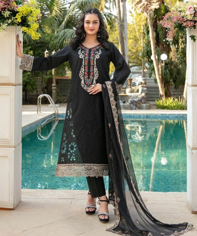 Obsidian Black Cutwork 3-Piece Lawn Suit