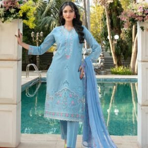 Dusty Sky Blue Embroidered 3-Piece Lawn Suit