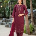 Deep Plum Floral Cutwork 3-Piece Lawn Suit