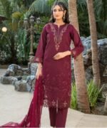 Deep Plum Floral Cutwork 3-Piece Lawn Suit