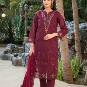 Deep Plum Floral Cutwork 3-Piece Lawn Suit