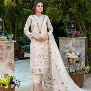 Warm Cream & Rust 3-Piece Lawn Suit